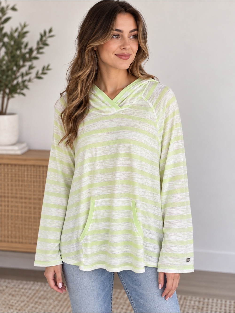 Calvin Klein Performance Lime Green Striped Lightweight Hooded Tunic 3x